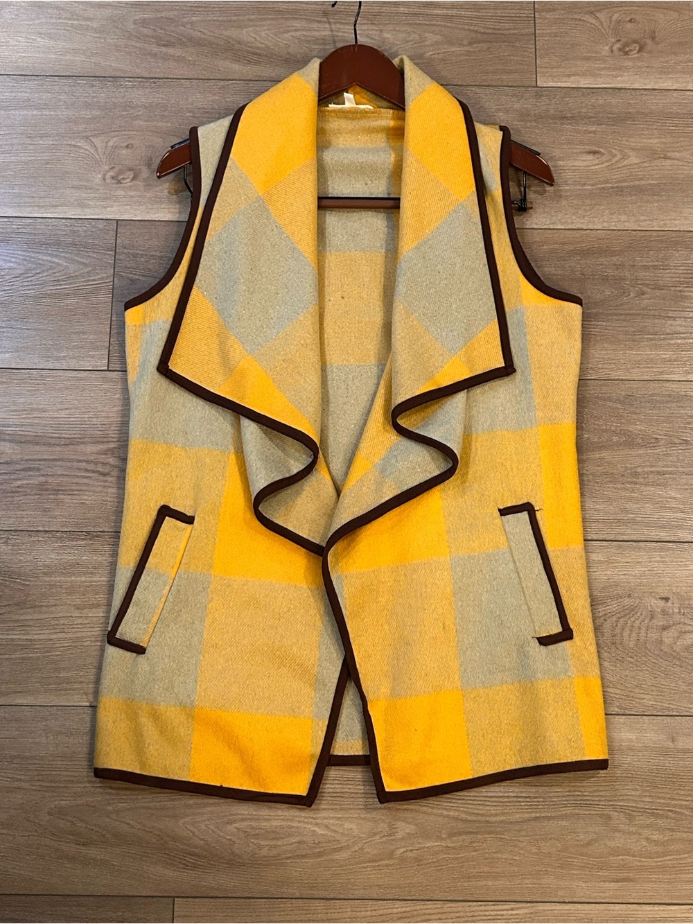 Stevie Hender Wool Blend Plaid Draped Lagenlook Vest Size M
